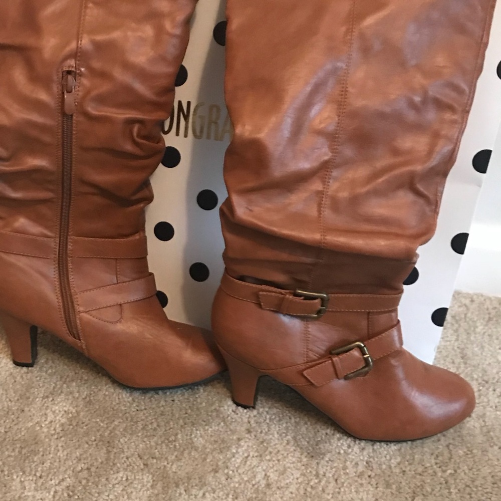 Porsche -Peanut Butter Leather Knee High Boots